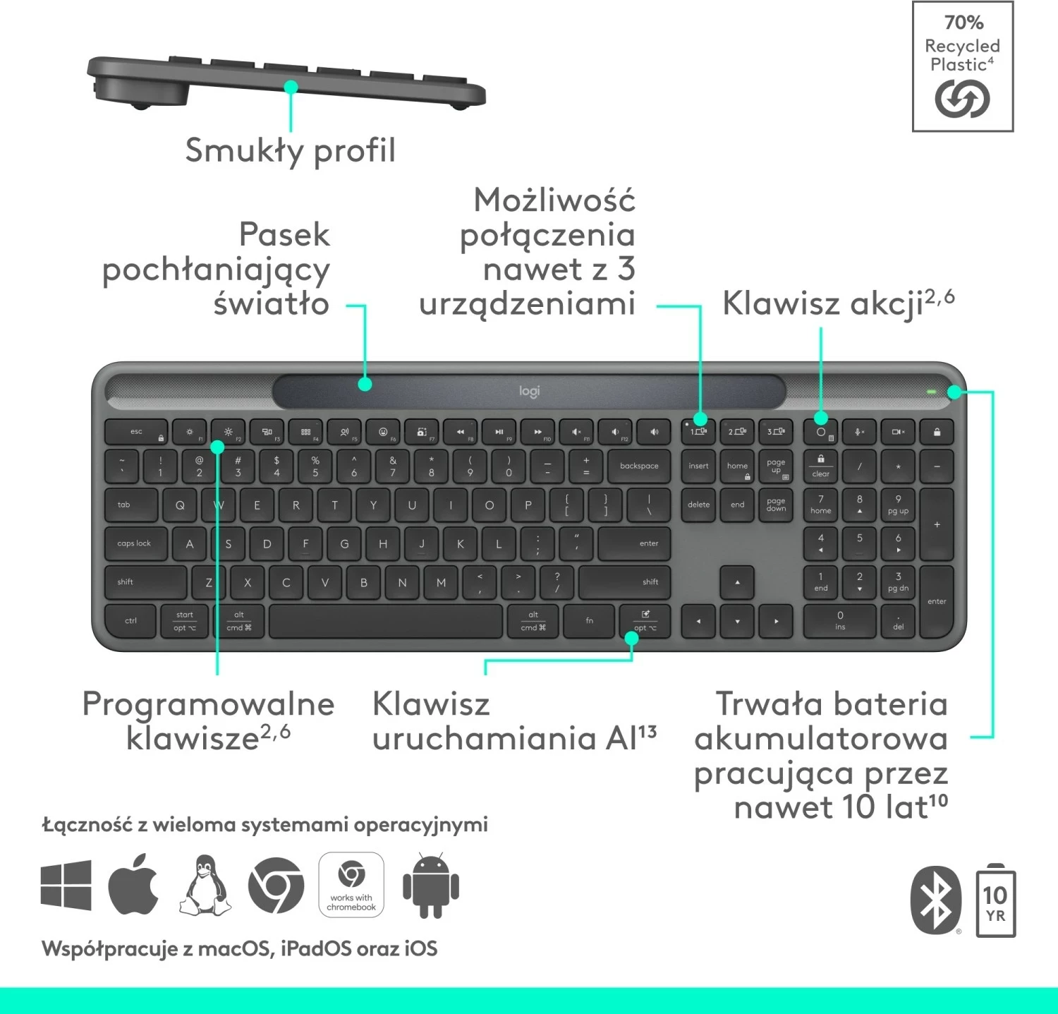 Tastierë Logitech Signature Slim Solar+ grafit