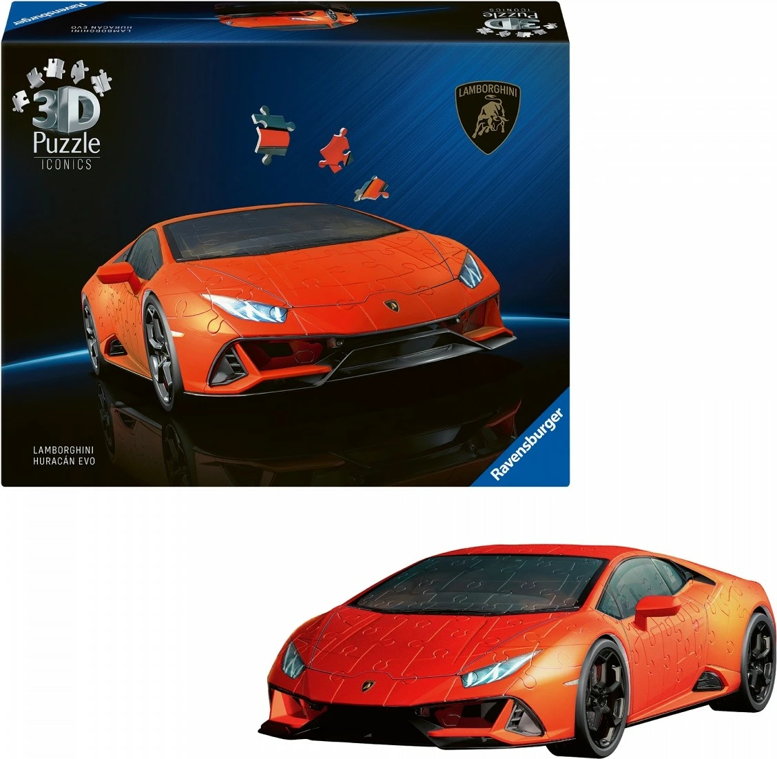 Puzzle 3D Lamborghini Huracan EVO Ravensburger, 158 pjesë, portokalli