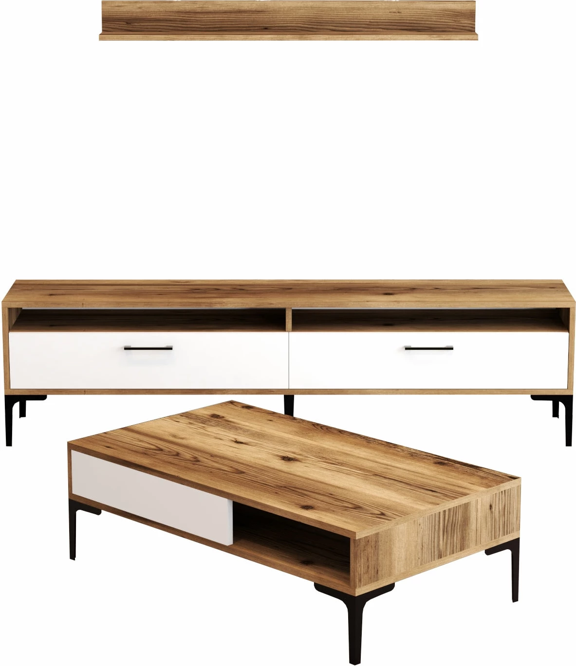 Set mobiljesh për dhomë dite Skye Decor, Istanbul, ngjyrë arre dhe e bardhë