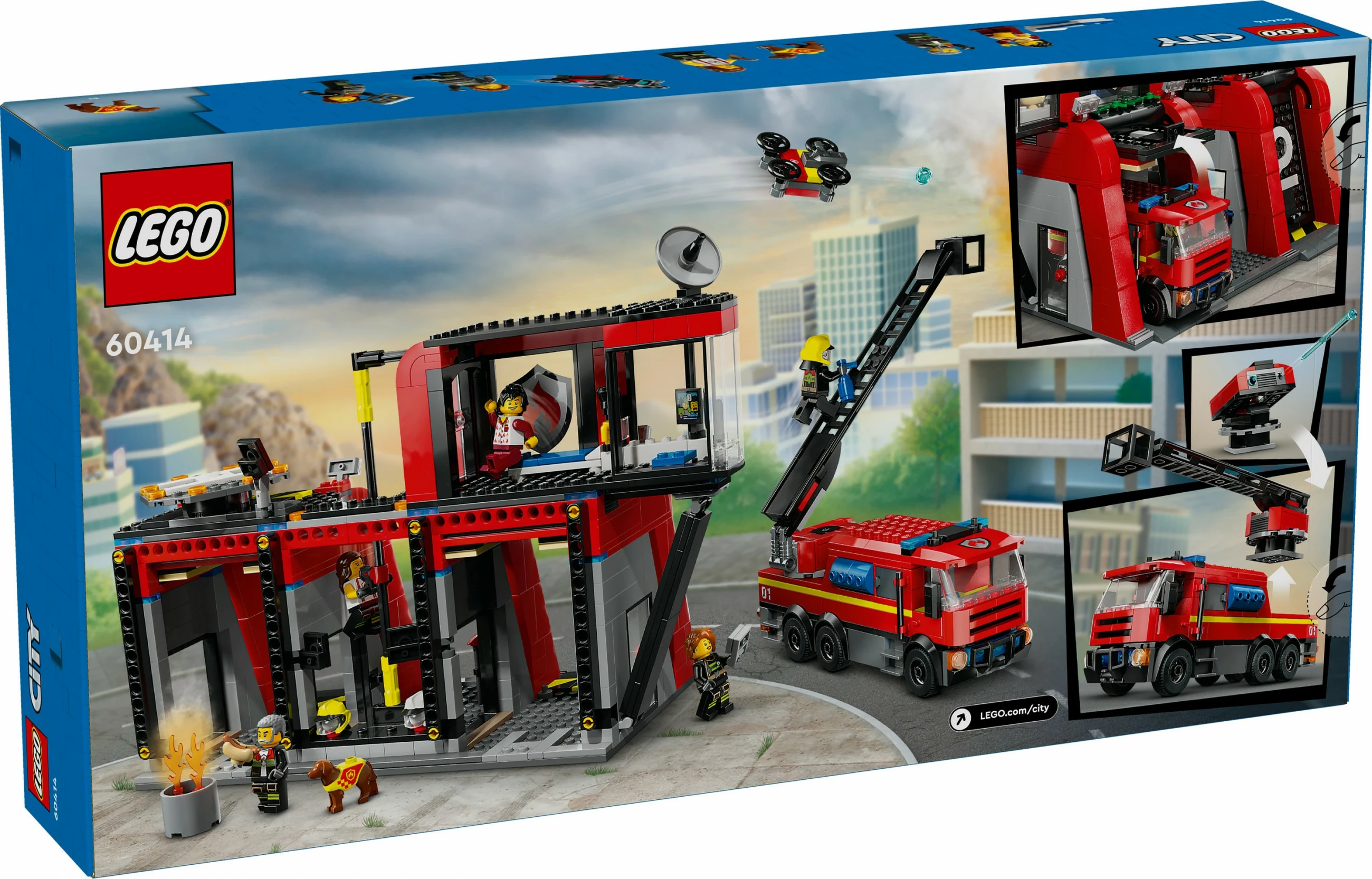 Set ndërtimi LEGO City 60414, stacion zjarri me kamion, 843 pjesë, shumëngjyrësh