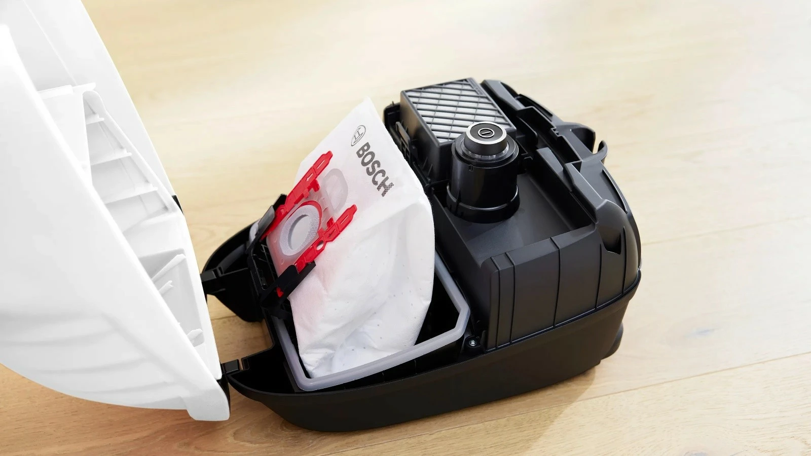 Fshesë me qese, Bosch, BGB6SIL1, ProSilence 66 dB, filtër HEPA, rreze 12 m, e bardhë