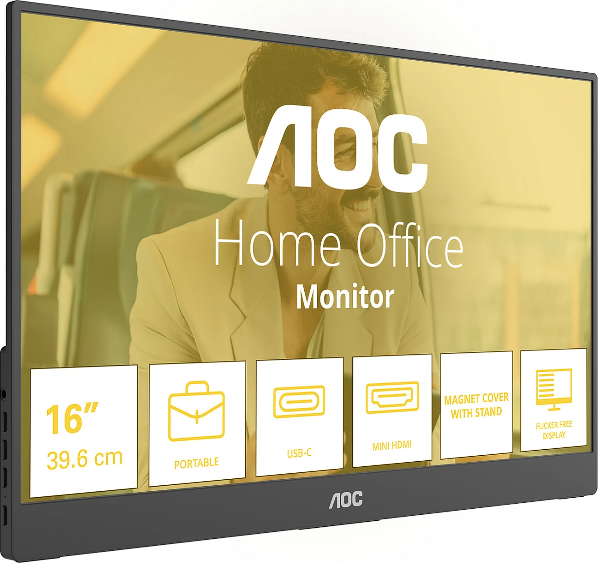 Monitor portativ AOC 16T20E2, 15.6", Full HD IPS, USB-C, mini HDMI, altoparlant