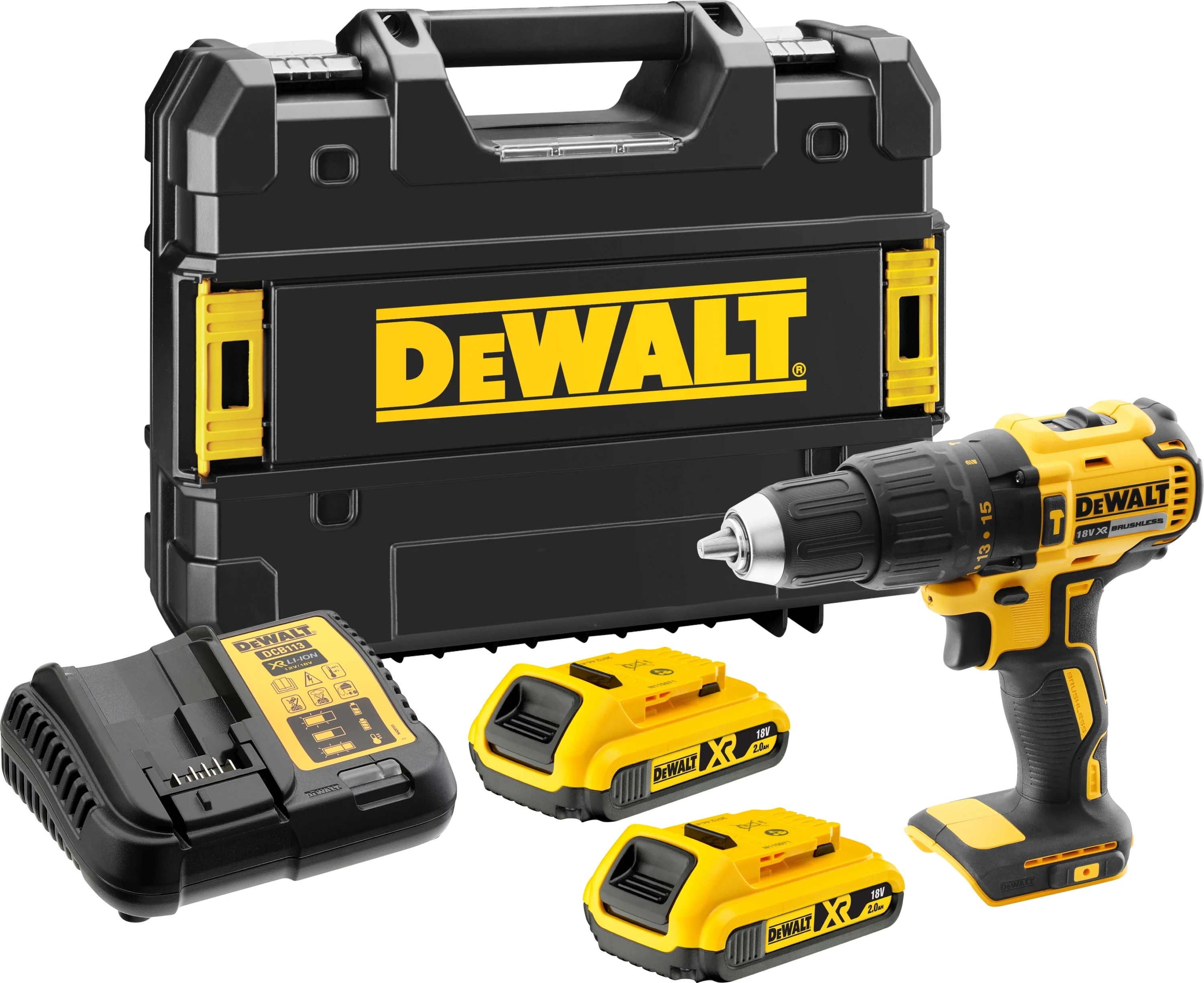 Burgji/vidhosës pa kabllo Dewalt DCD778D2T 18V, 2x2.0Ah Li-Ion, 65Nm, TSTAK set, zi/verdhe