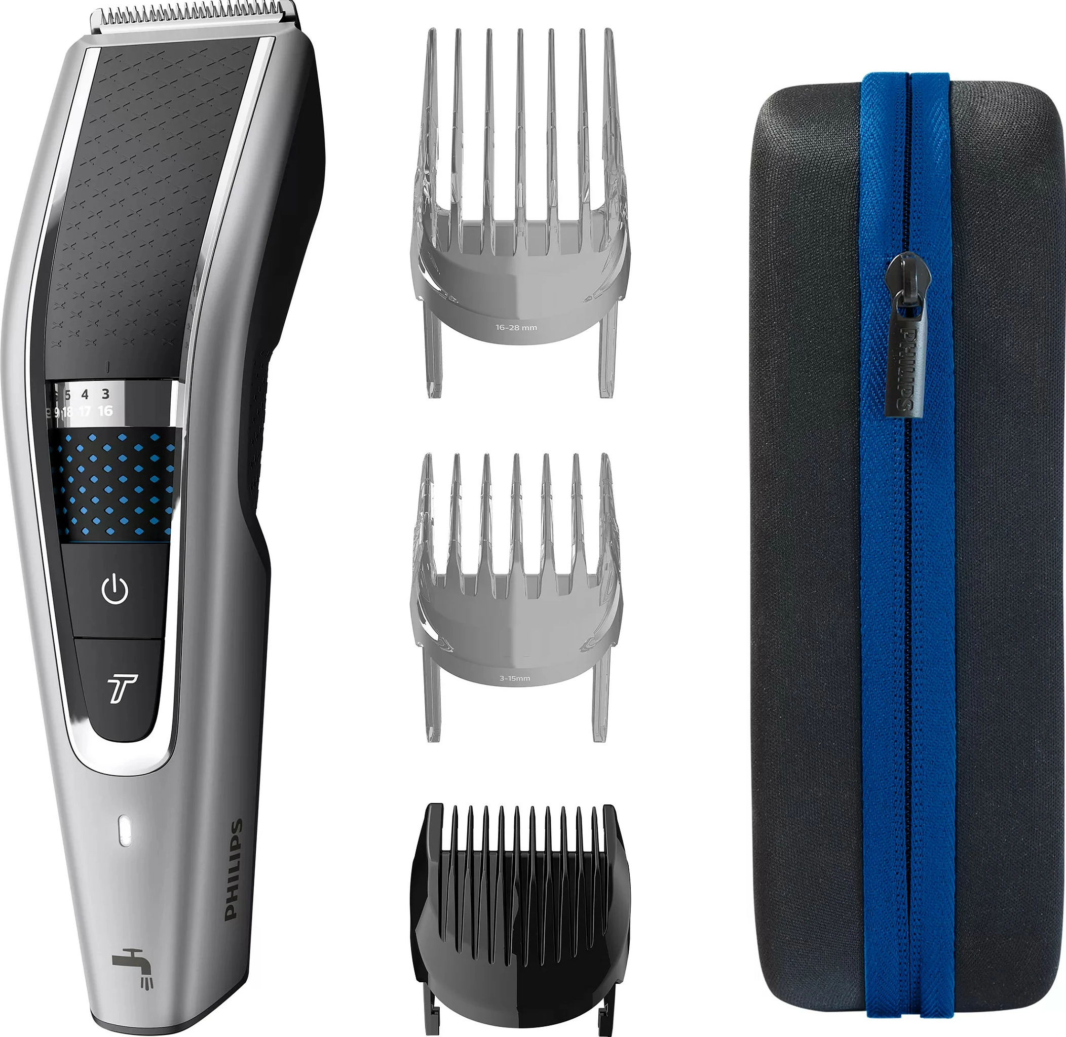 Makinë rroje Philips 5000 HC5650/15, 0.5 mm, 2.8 cm, Inoks, E zezë, Argjendtë