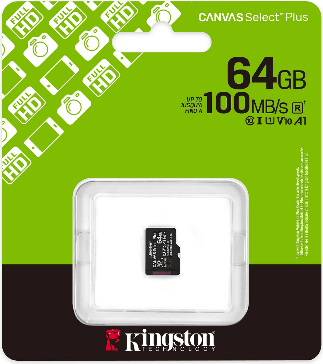 Kartelë memorie microSDXC Kingston Canvas Select Plus SDCS3/64GB, 64GB, UHS-I U1, A1, 100MB/s, e zezë