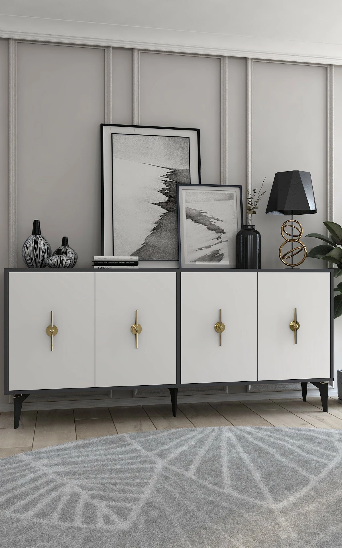 Konsol Skye Decor, ngjyrë antracit dhe e bardhë
