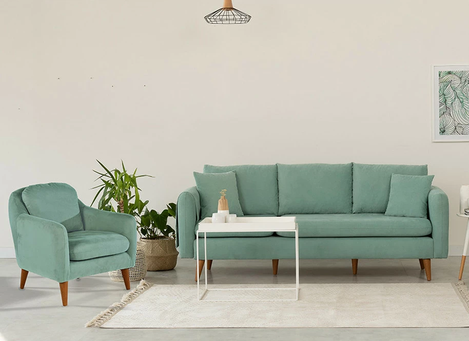 Set divani Atelier del Sofa, ngjyrë jeshile fistik, Sofia-TKM02-0400