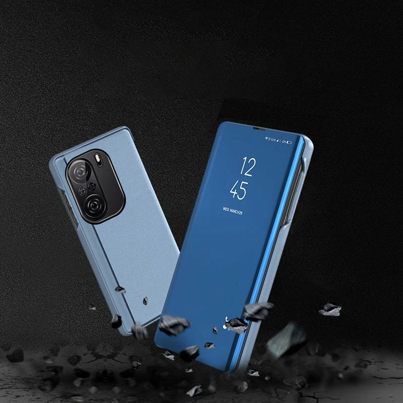Mbështjellës Hurtel Clear View Case për Xiaomi Redmi K40 Pro+, K40 Pro, K40, Poco F3, kaltër