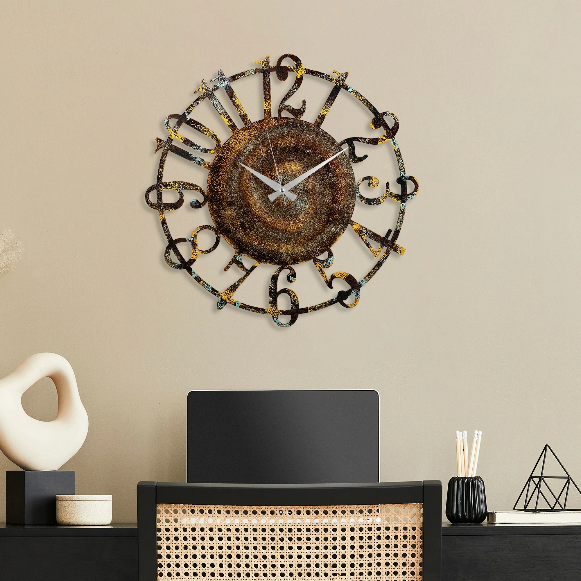 Orë muri dekorative prej metali, Wallity, shumëngjyrëshe, 48cm
