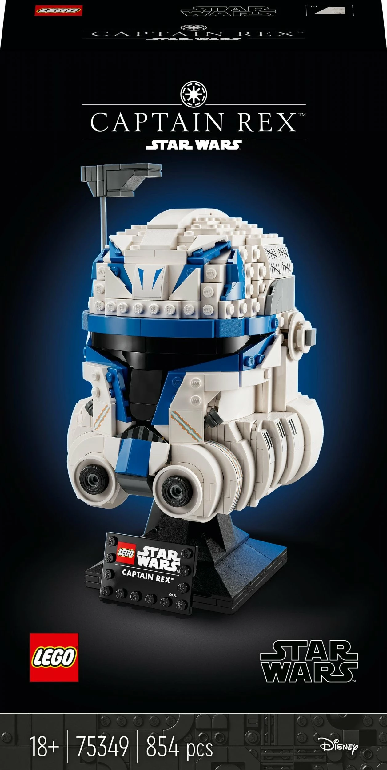 Set ndërtimi LEGO Star Wars Captain Rex Helmet 75349, 854 copë, 18+, bardhë/kaltër