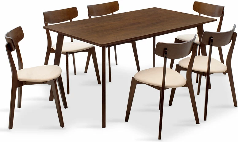 Tavolinë me karrige Benson - Toto, 7 copë, 150x90x75cm, ngjyrë arre - pëlhurë bezhë