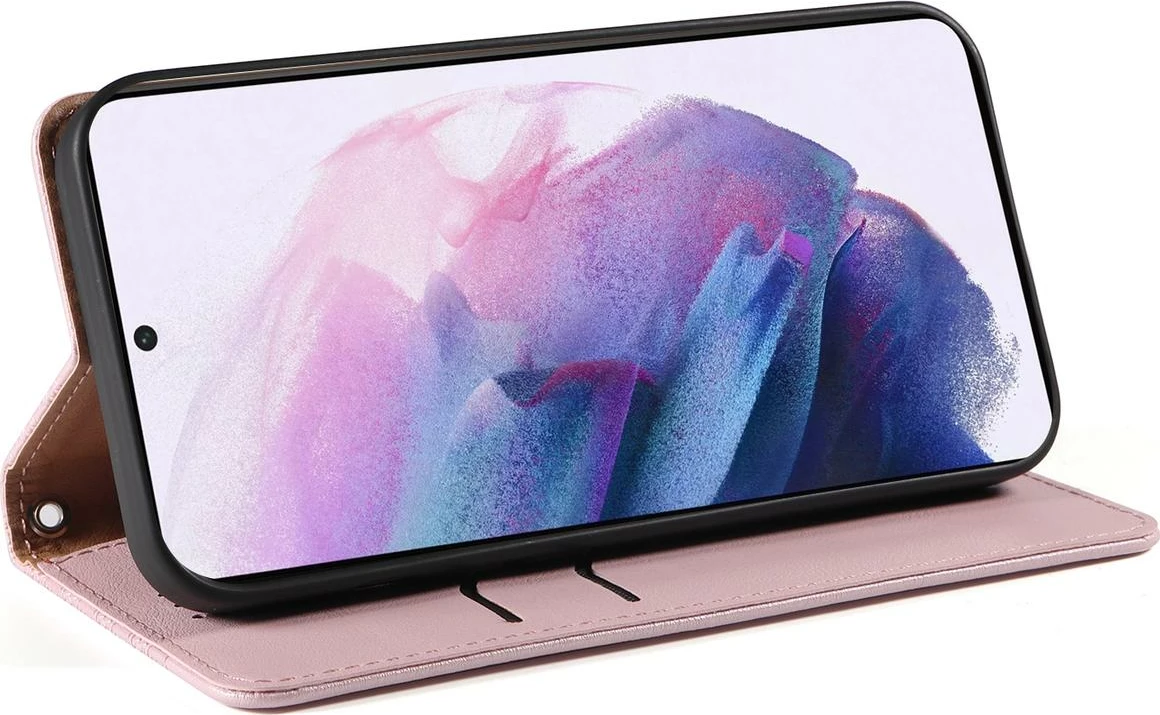 Mbështjellës Hurtel Magnet Strap Case për Samsung Galaxy S22+, me portofol dhe litar dore, Rozë