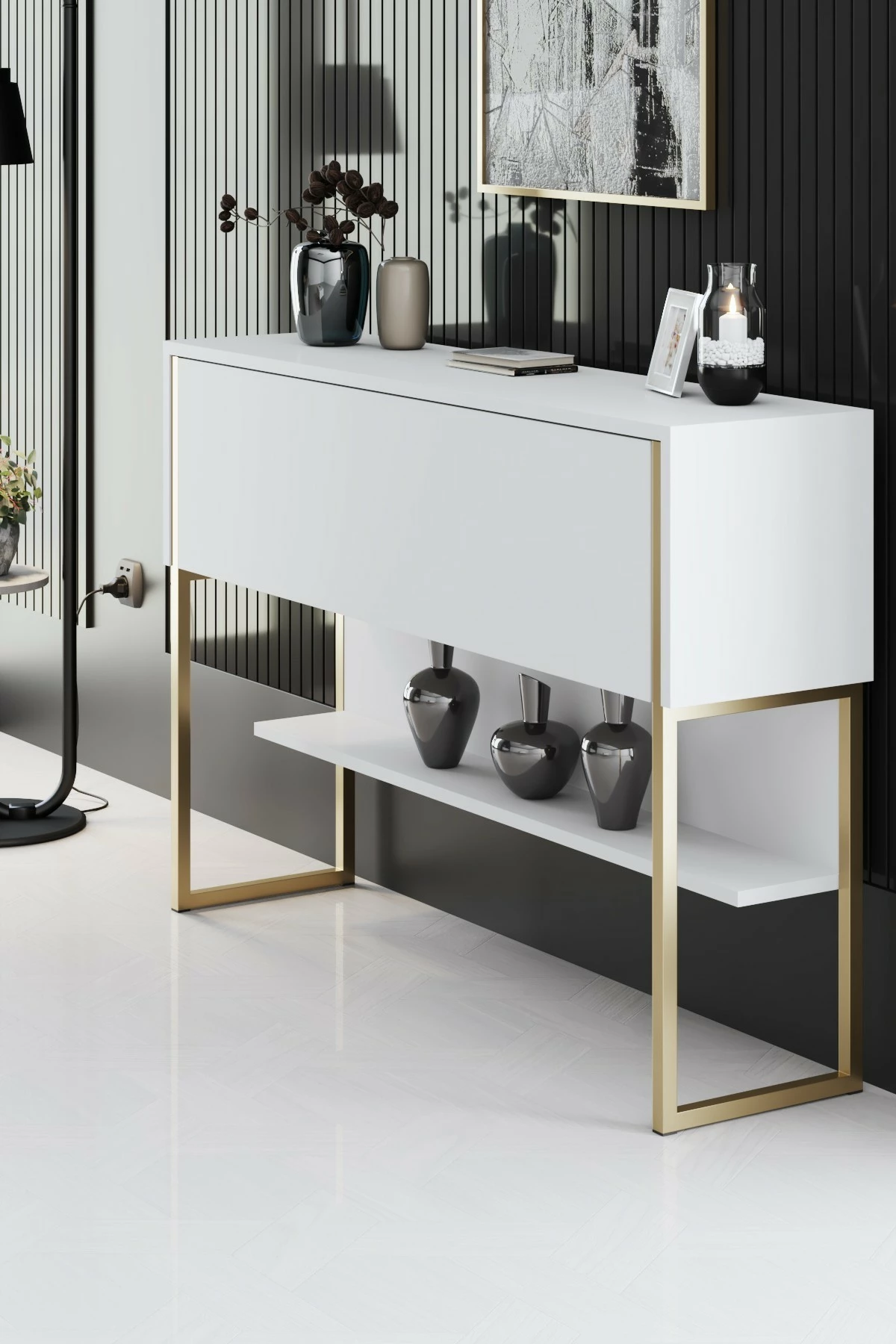 Komodë Hanah Home, Luxe, e bardhë dhe ari - 2