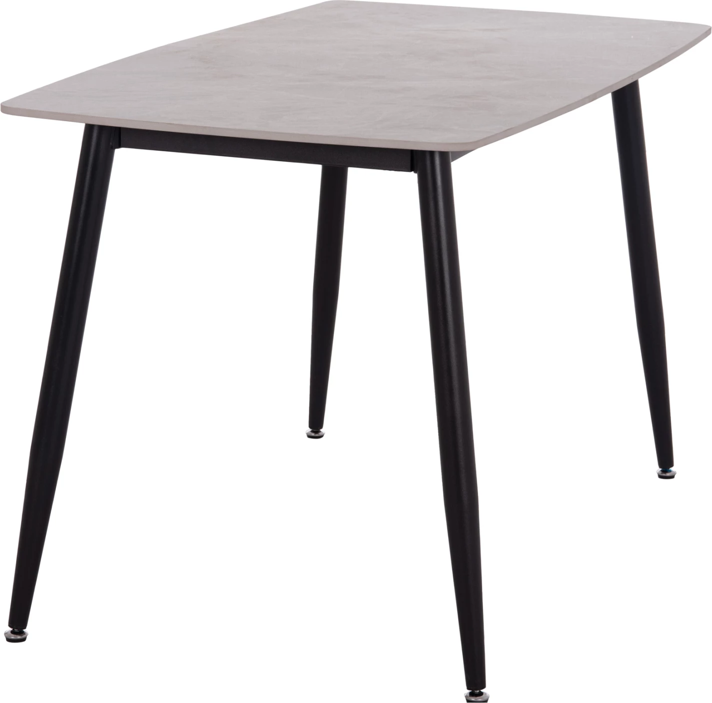 Tavolinë ngrënieje RAVEN, sipërfaqe qeramike ngjyrë mermeri gri, këmbë metalike të zeza, 120x70x73cm