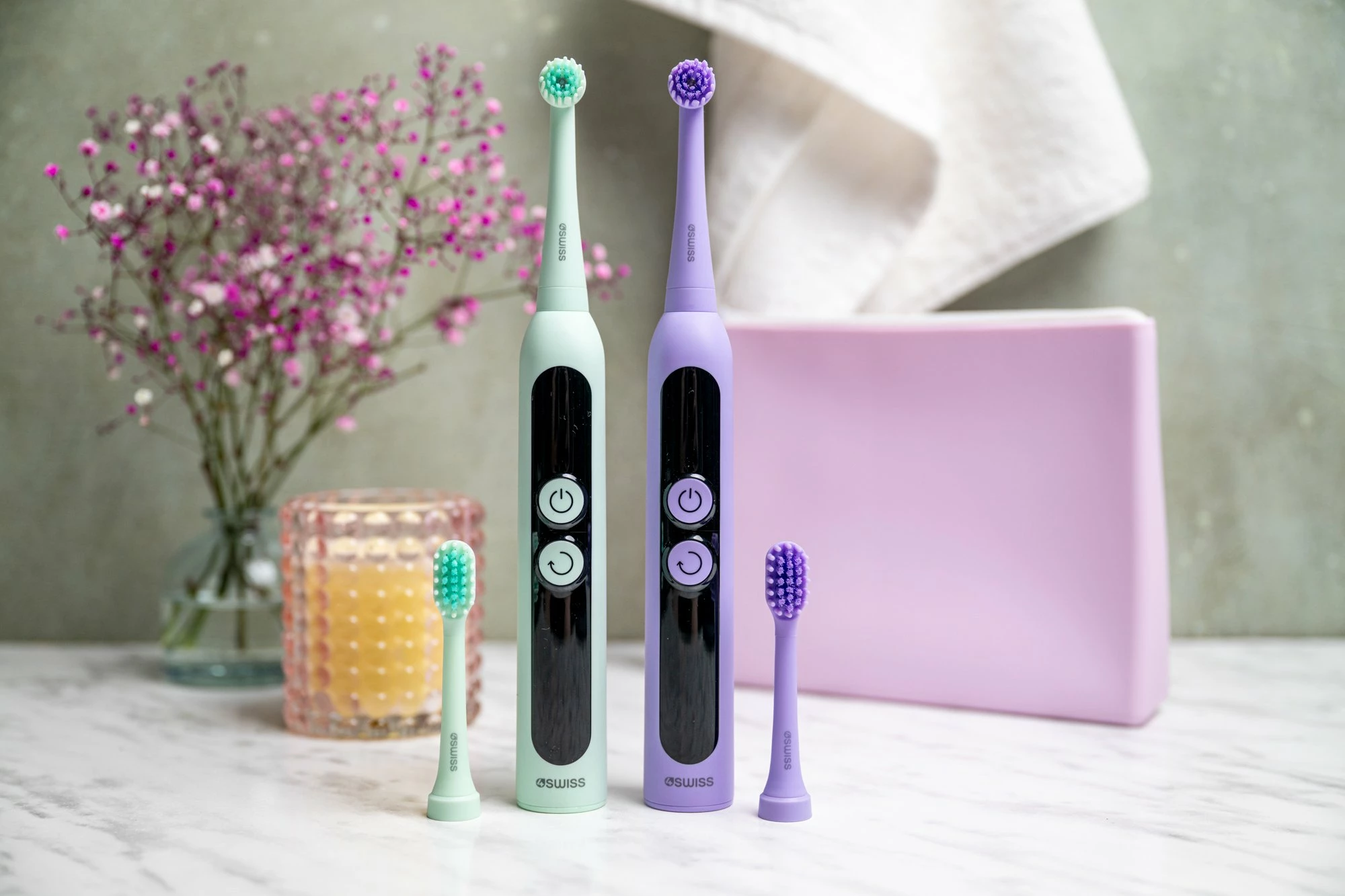 Furçë dhëmbësh elektrike 4Swiss ST216 Electrosonic Care+, 6 mënyra, 2 koka, bateri 2000 mAh, LCD, IPX7, mint, set 2 copë