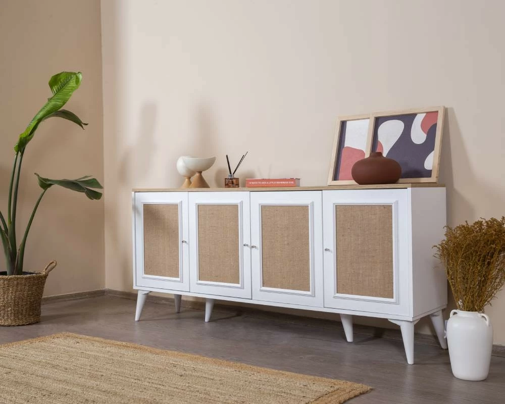 Konsol Skye Decor, montim në mur, e bardhë dhe lis