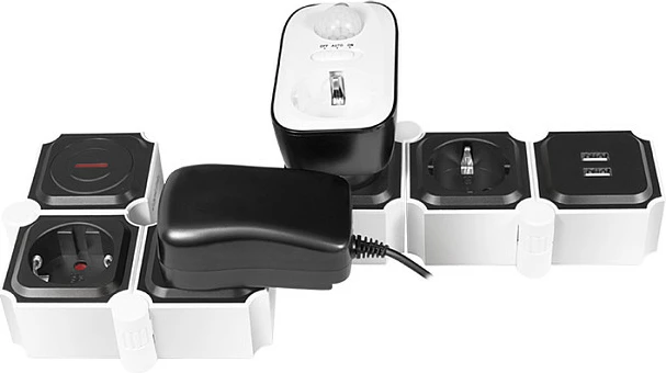 Zgjatues rryme LogiLink, 4 priza sigurie, 2x USB-A, formë gjarpri, bardhë/zi