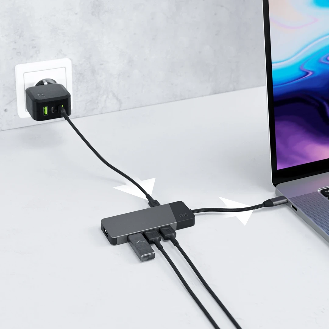 Shpërndarës USB Green Cell, HDMI 4K, USB-C, MICROSD