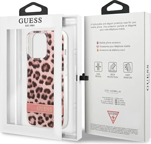 Mbështjellës Guess GUHCP13LHSLEOP për iPhone 13/13 Pro 6.1", hardcase, rozë Leopard