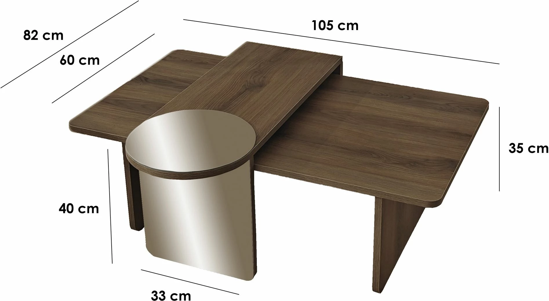 Set tavolinash për kafe Skye Decor, Luna 2, bronzie, arrë