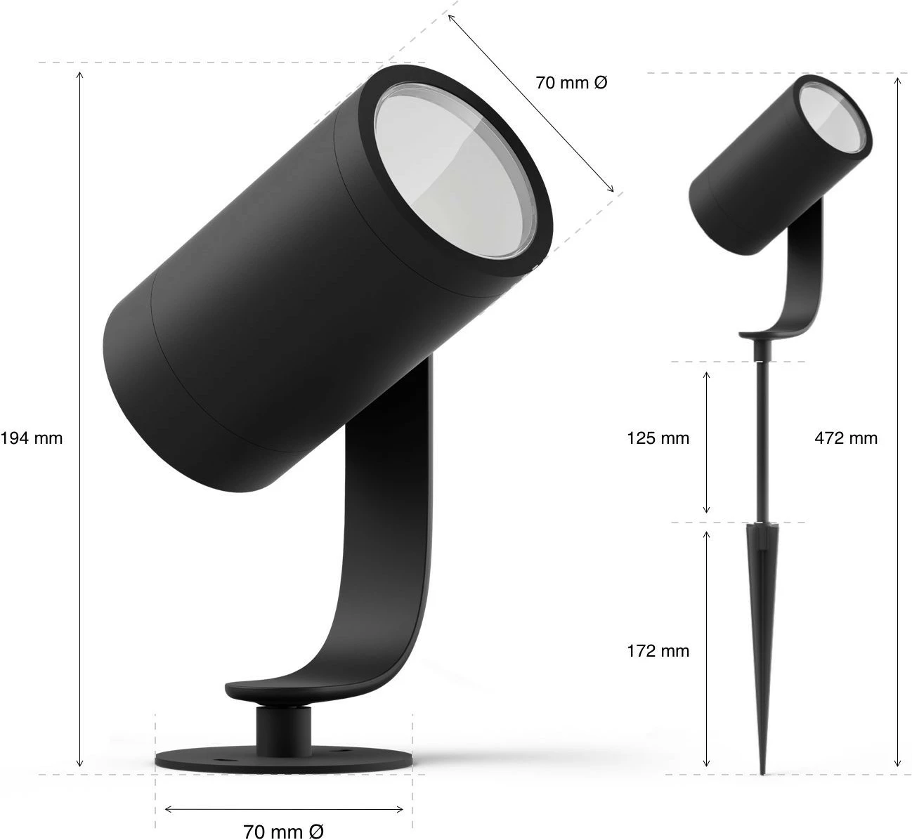 Dritë e jashtme Philips Hue Lily, LED, Alumini, E zezë