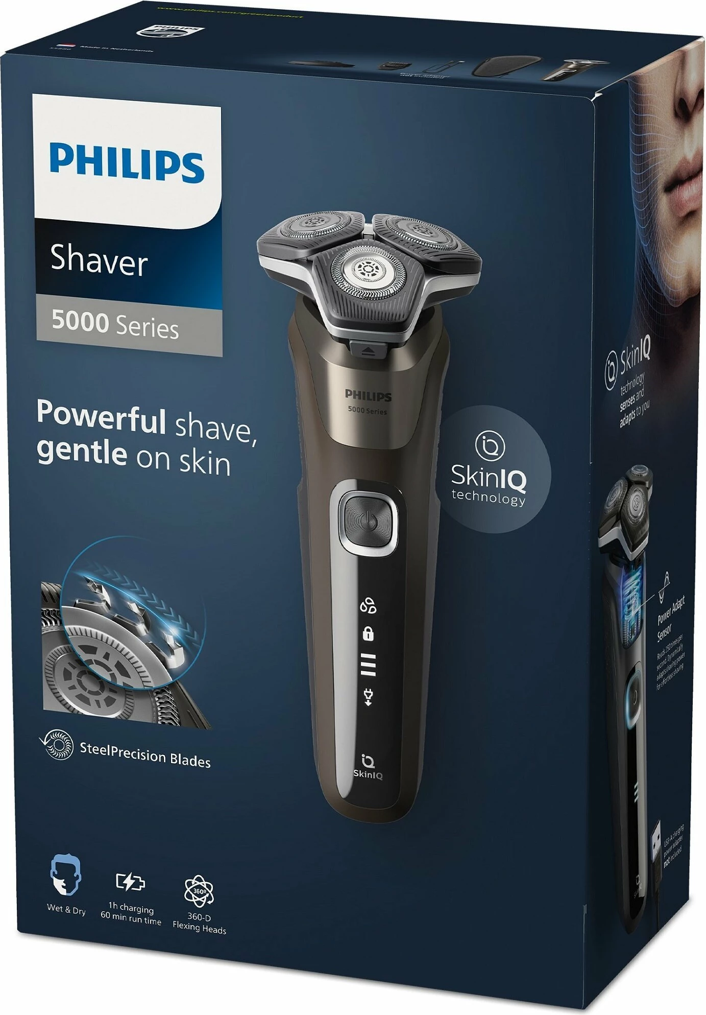 Makinë rroje Philips Series 5000 S5886/38, Wet & Dry, rrotulluese 3 koka, 60 min bateri, trimmer, docking station, kafe