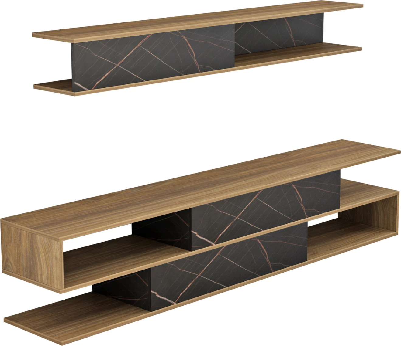 Kompleti i mobiljeve për TV, BIRGITTA, FH8903.12, melaminë, natyrale-mermer i zi, 181x31,5x39,6H cm
