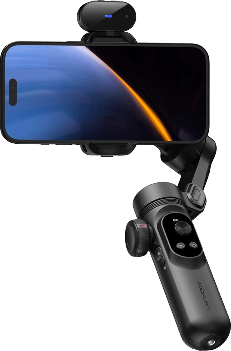 Gimbal AOCHUAN Smart X Pro 3-akshe me sensor AI, bateri 3200mAh, karikim wireless, e zezë, set me tripod