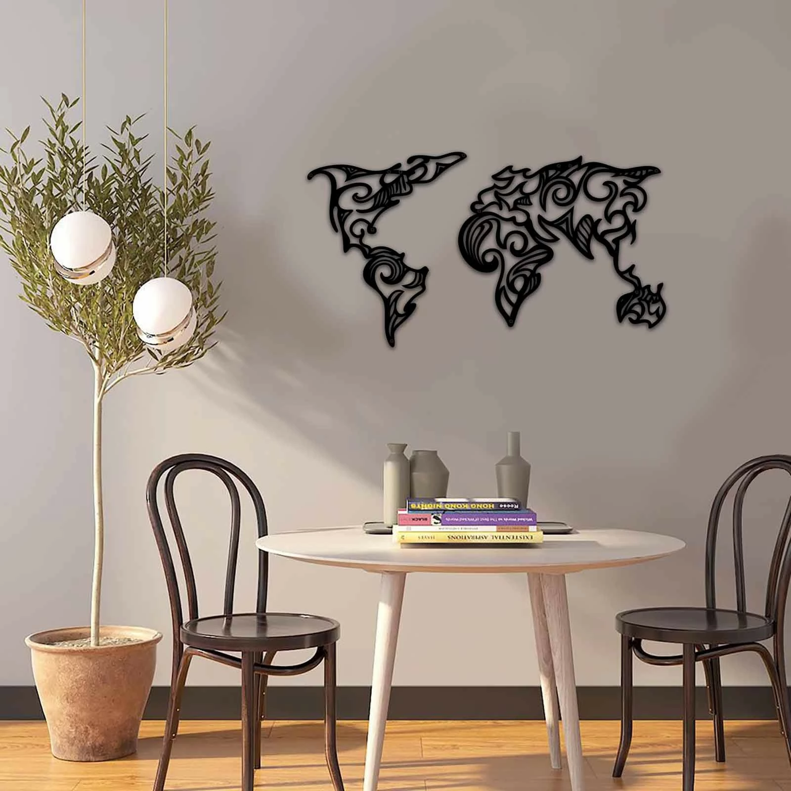 Aksesor dekorativ metalik për mur, Wallity, MT - 015, ngjyrë e zezë, 86x47cm