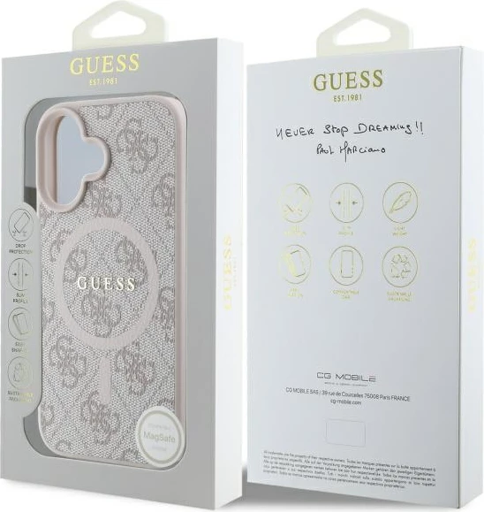 Mbështjellës, Guess, 4G Ring Classic Logo MagSafe, për iPhone 16 6.1", TPU/PC/eko-lëkurë, rozë