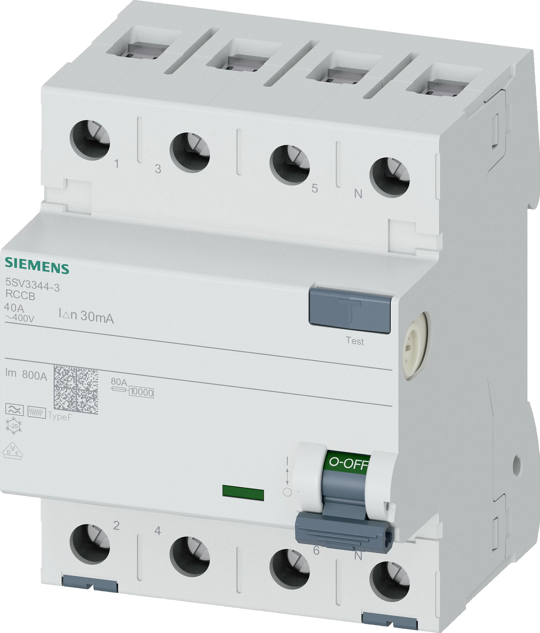 Ndërprerës diferencial (FI) Siemens 5SV33443, 4P (3+N), 40A, 30mA, Tip F, 400V