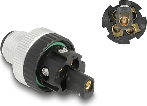 Konektor M12 DeLOCK A-coded 5-pin mashkull, cross-connector, IP67, metal, zi/argjend