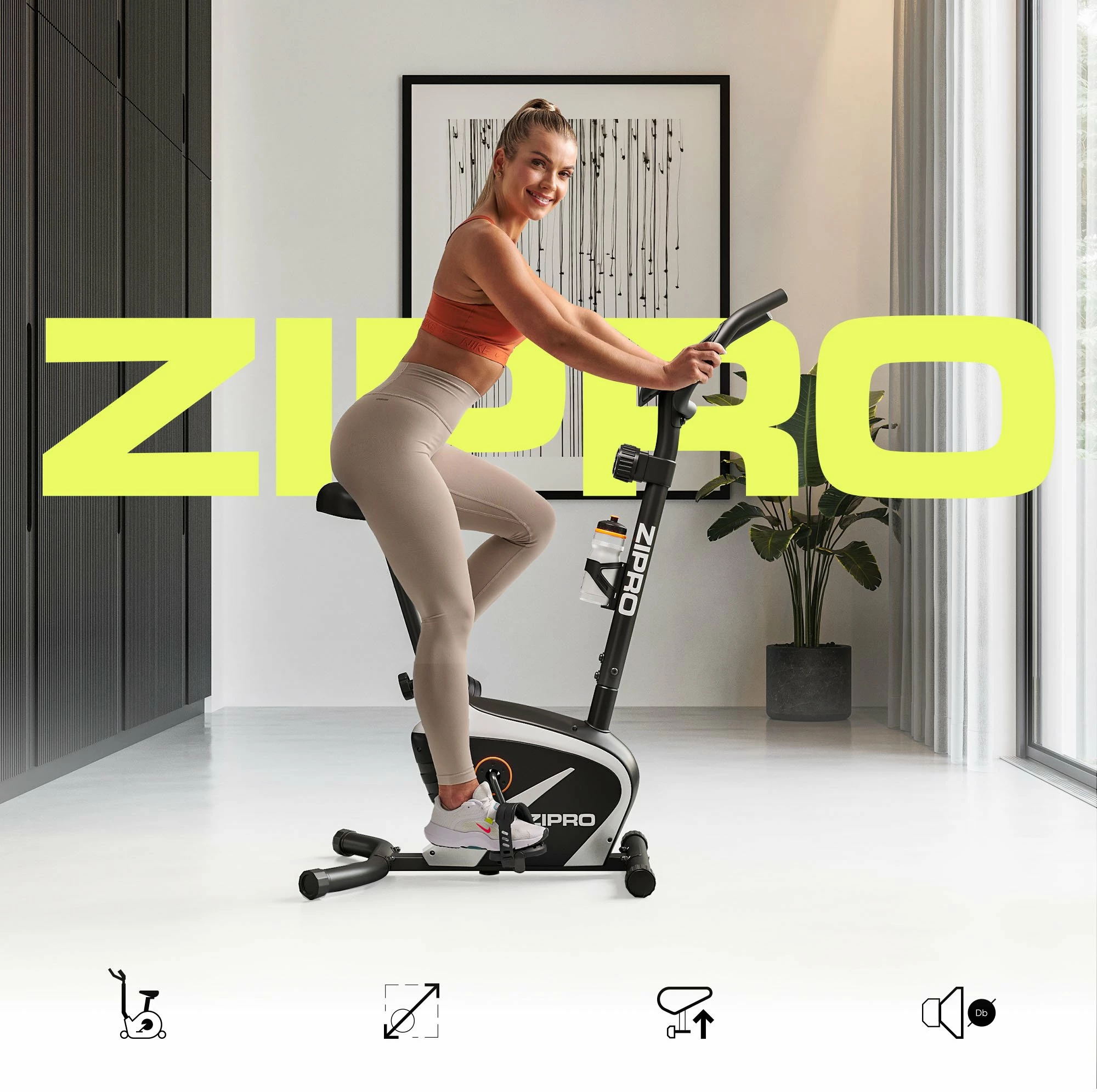 Biçikletë stacionare Zipro Beat RS, rezistencë magnetike, vertikale, 8 nivele, max 120 kg, e zezë