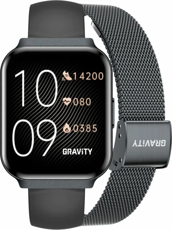 Smartwatch Gravity GT44-5, e zezë, set me rrip dhe byzylyk