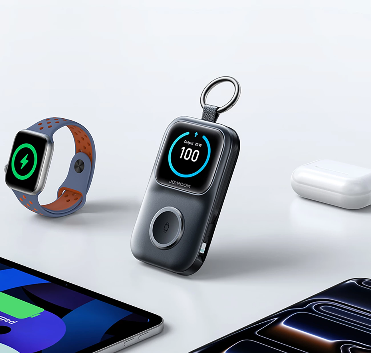 Powerbank Joyroom JR-W19 5000mAh, karikim pa tela 5W për orë, kabllo USB-C/Lightning të integruara, ekran digjital, i zi