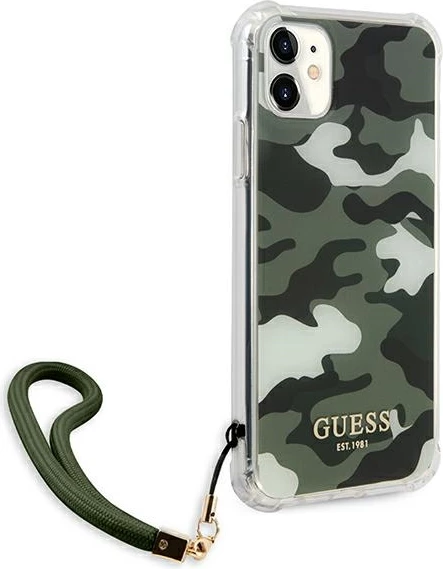 Mbështjellës Guess GUHCN61KSARKA për iPhone 11/XR, Camo, Jeshil