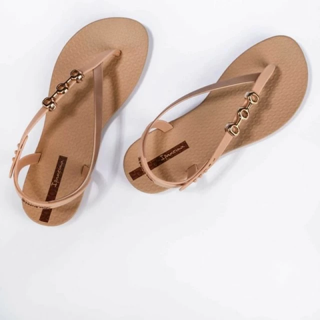Sandale flip-flop për femra Ipanema, bezhë me të arta