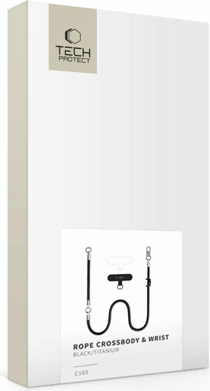 Rrip për celular Tech-Protect C10S Rope Crossbody & Wrist 145 cm, zi/titan, set 2 lanyard + 2 adapter