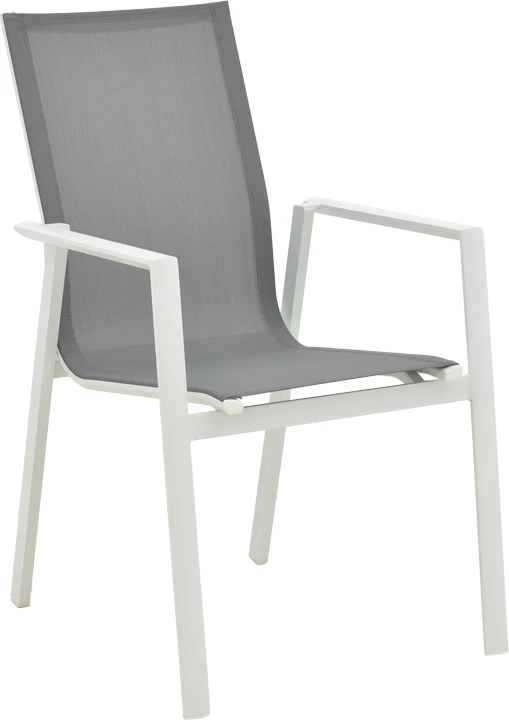 Karrige për kopsht Dashiell metalike e bardhë textilene gri e lehtë 71x58x94cm