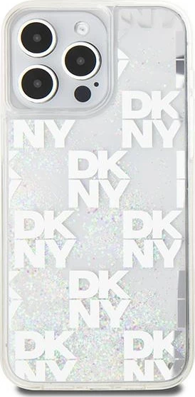 Mbështjellës DKNY Liquid Glitter Multilogo për iPhone 15 Pro Max, Bardhë