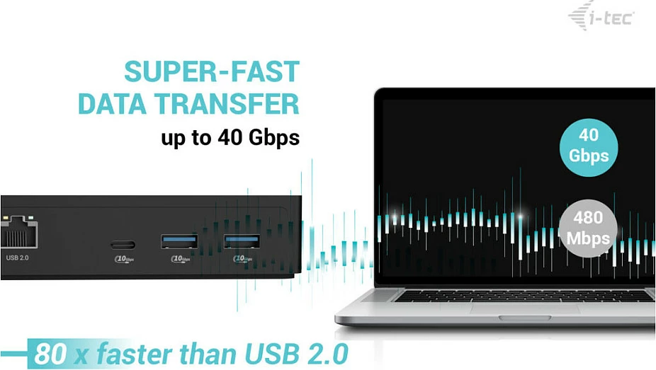 Docking stacion I-TEC Thunderbolt 4 Intelligent Dual Display DS, 2x DP, GLAN, PD 90W, e zezë