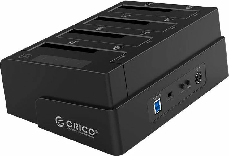 Docking station Orico 6648US3-C-V1-EU-BK-B, 4 slote 2.5\"/3.5\" SATA, USB 3.2 Gen 1, klonim pa kompjuter, e zezë
