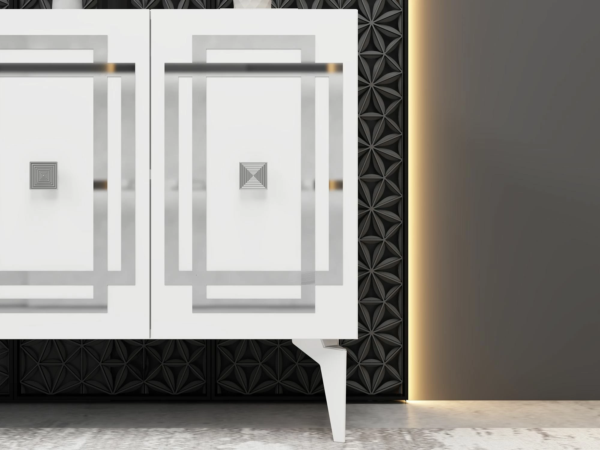 Konsol Skye Decor, ngjyrë e bardhë dhe argjend