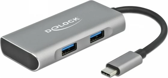 USB hub DeLOCK 4 porta, USB 3.2 Gen 2, 10 Gbps, alumini, gri