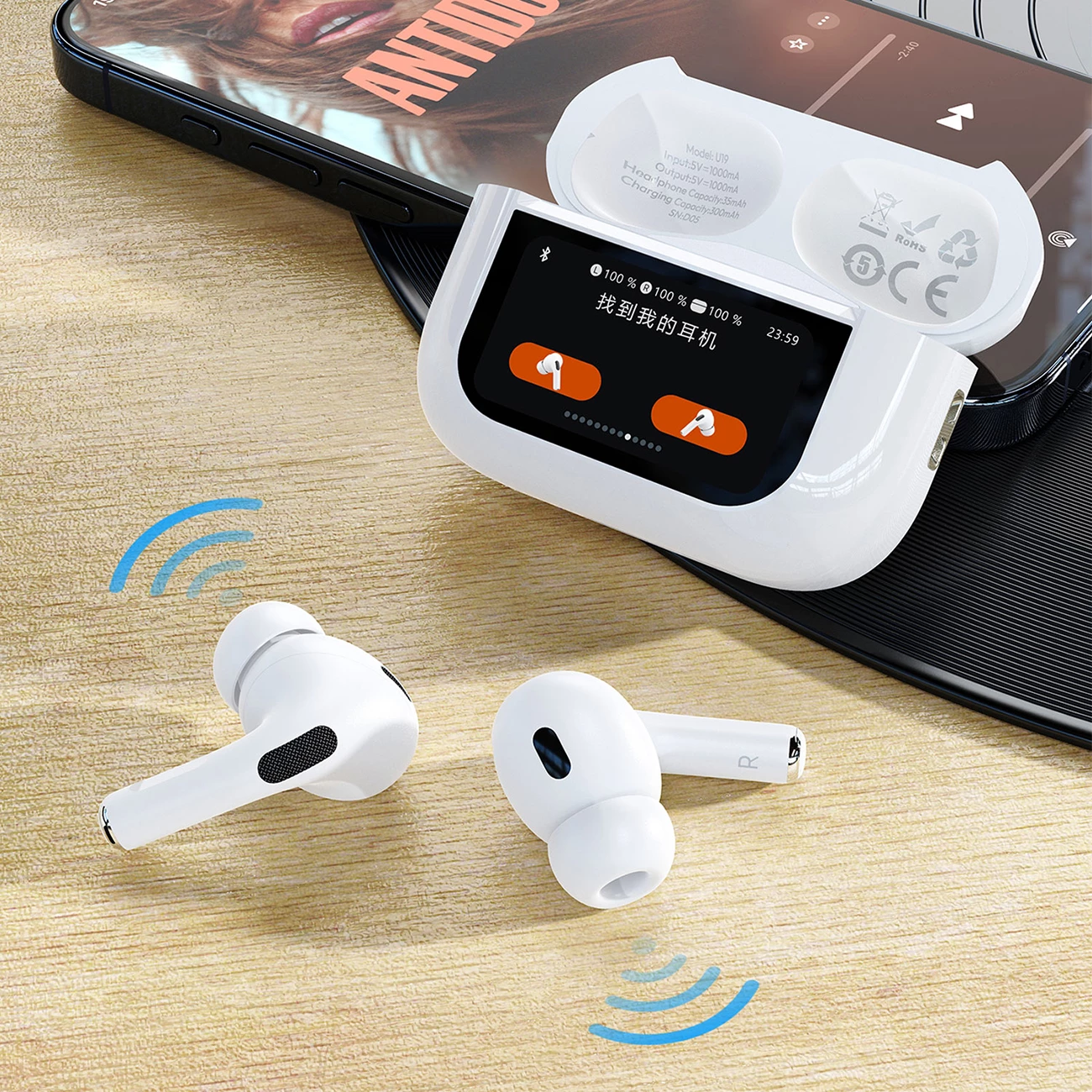 Kufje Dudao U19 TWS, Bluetooth 5.3, ANC, me ekran LED, të bardha