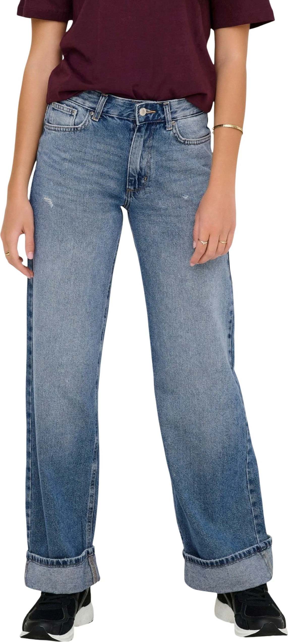 Xhinse të gjera për femra Only ONLELLA MW WIDE FOLD UP DNM TAI519 NOOS 15344976, blu denim [Madhësia: M/32]