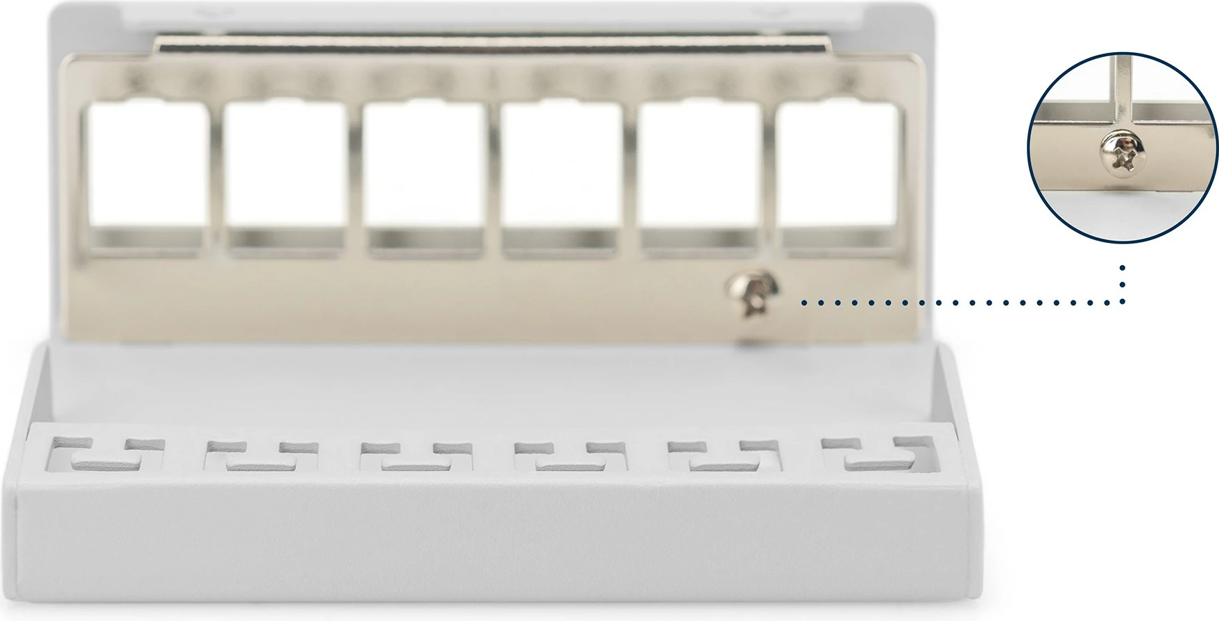 Patchpanel Digitus 6-portë, kasë çeliku, montim në mur, gri