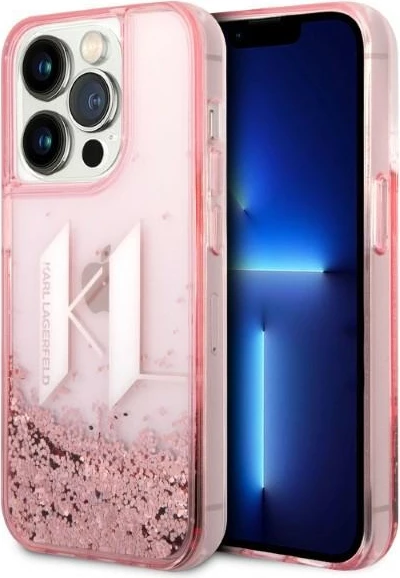 Mbështjellës Karl Lagerfeld Liquid Glitter Big KL për iPhone 14 Pro 6.1", Rozë