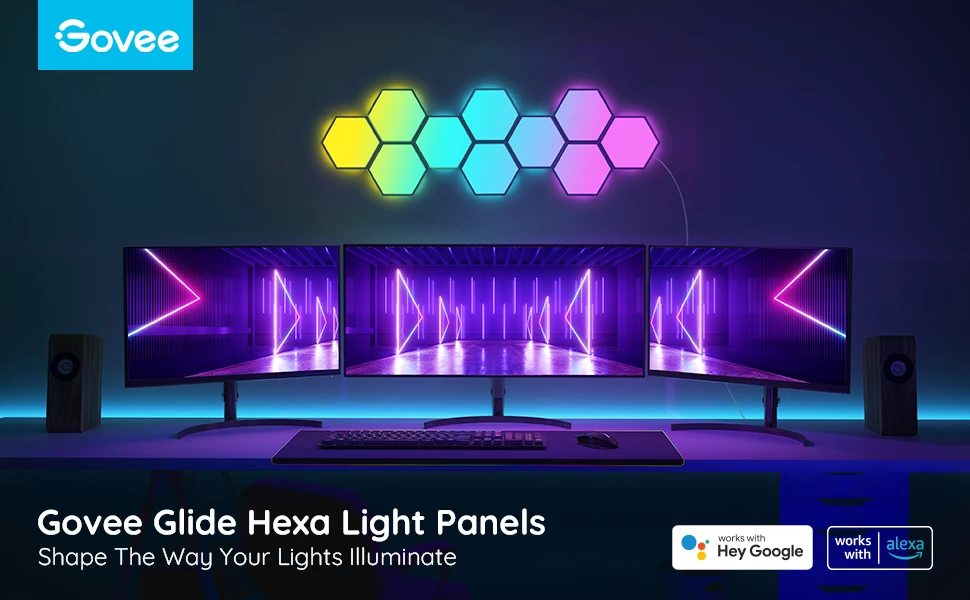 Panelë LED smart Govee Glide Hexa (Hexagon) Expansion Kit, RGBIC, 2 copë