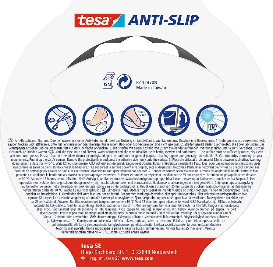 Shirit anti-rrëshqitës tesa Anti-Slip Bath & Shower, 25 mm x 5 m, transparent